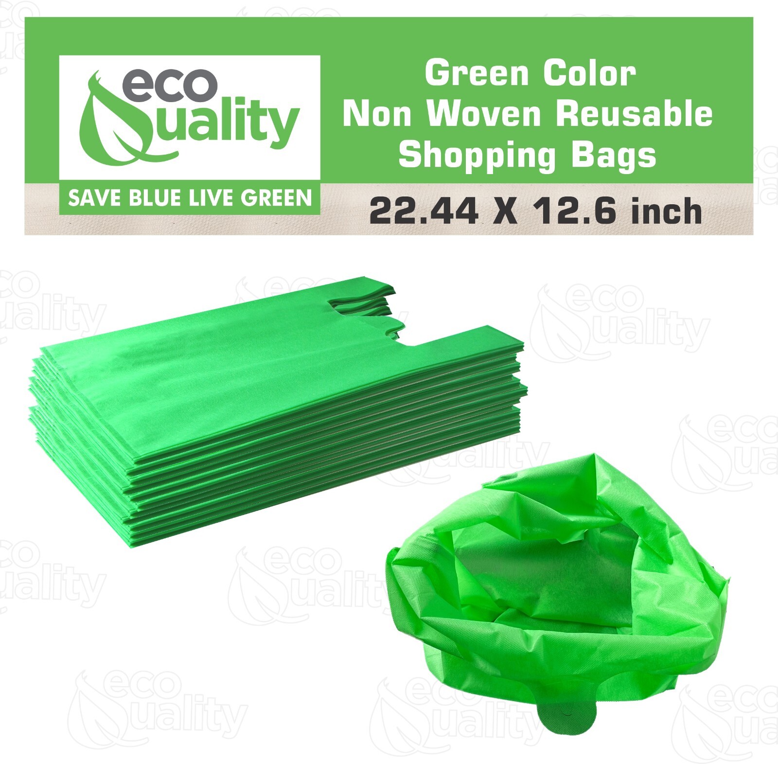 Non Woven T-Shirt Shopping Grocery Bags Green Reusable Large USA MADE 600pcs