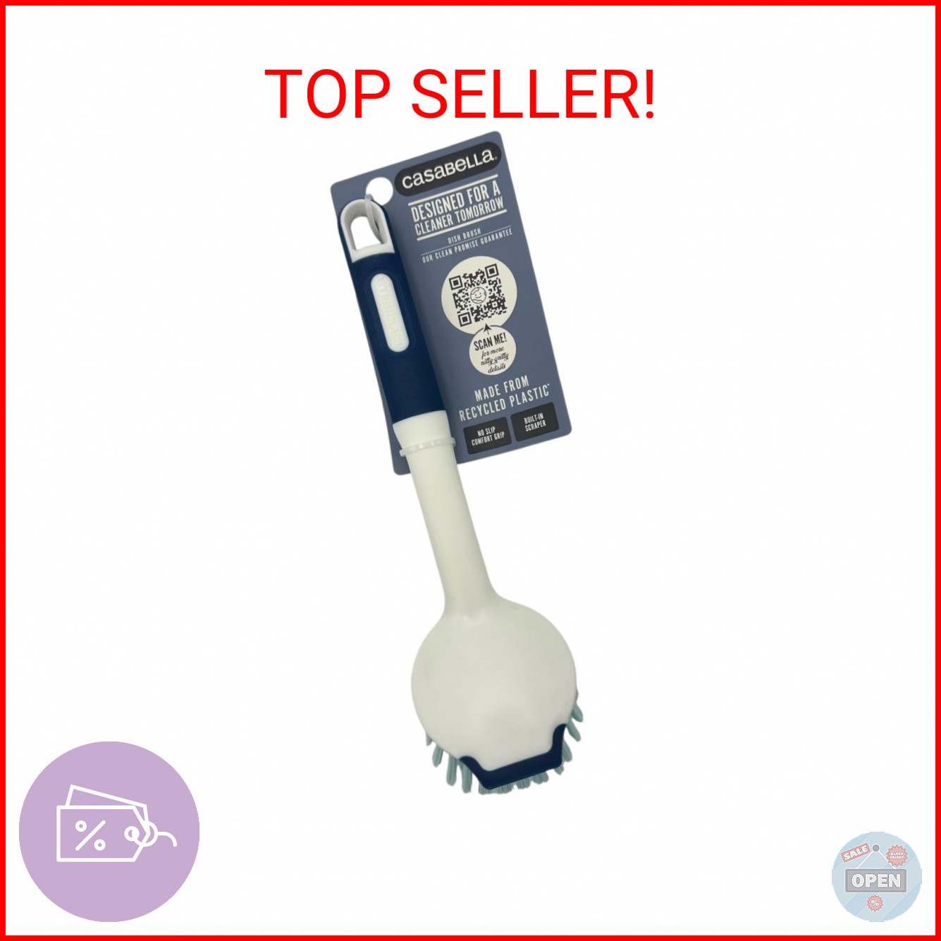 Casabella Round Brush Scrubber 1ea, Assorted Colors