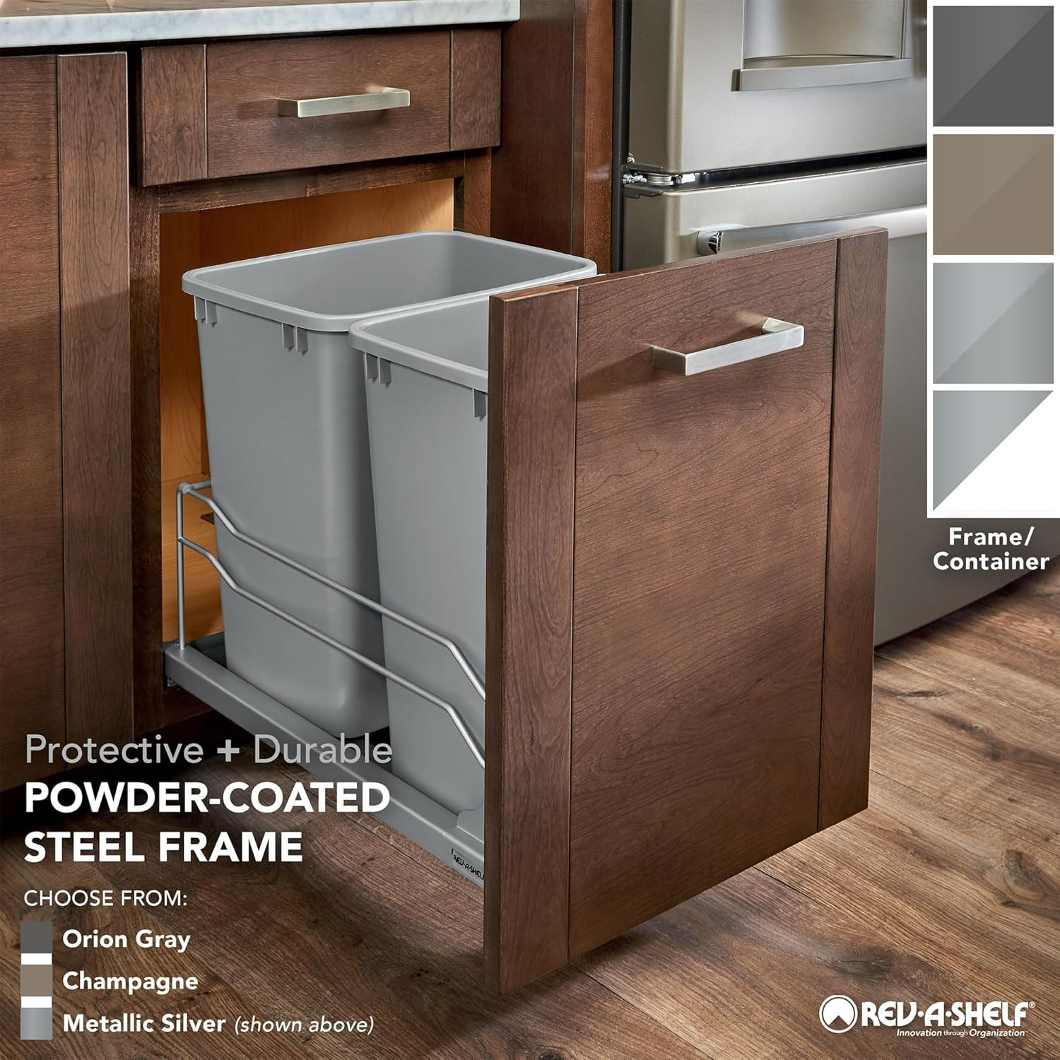 Dual Pullout Trash Cans for Kitchen Cabinet – 50 Quart, Soft-Close, Orion Gray