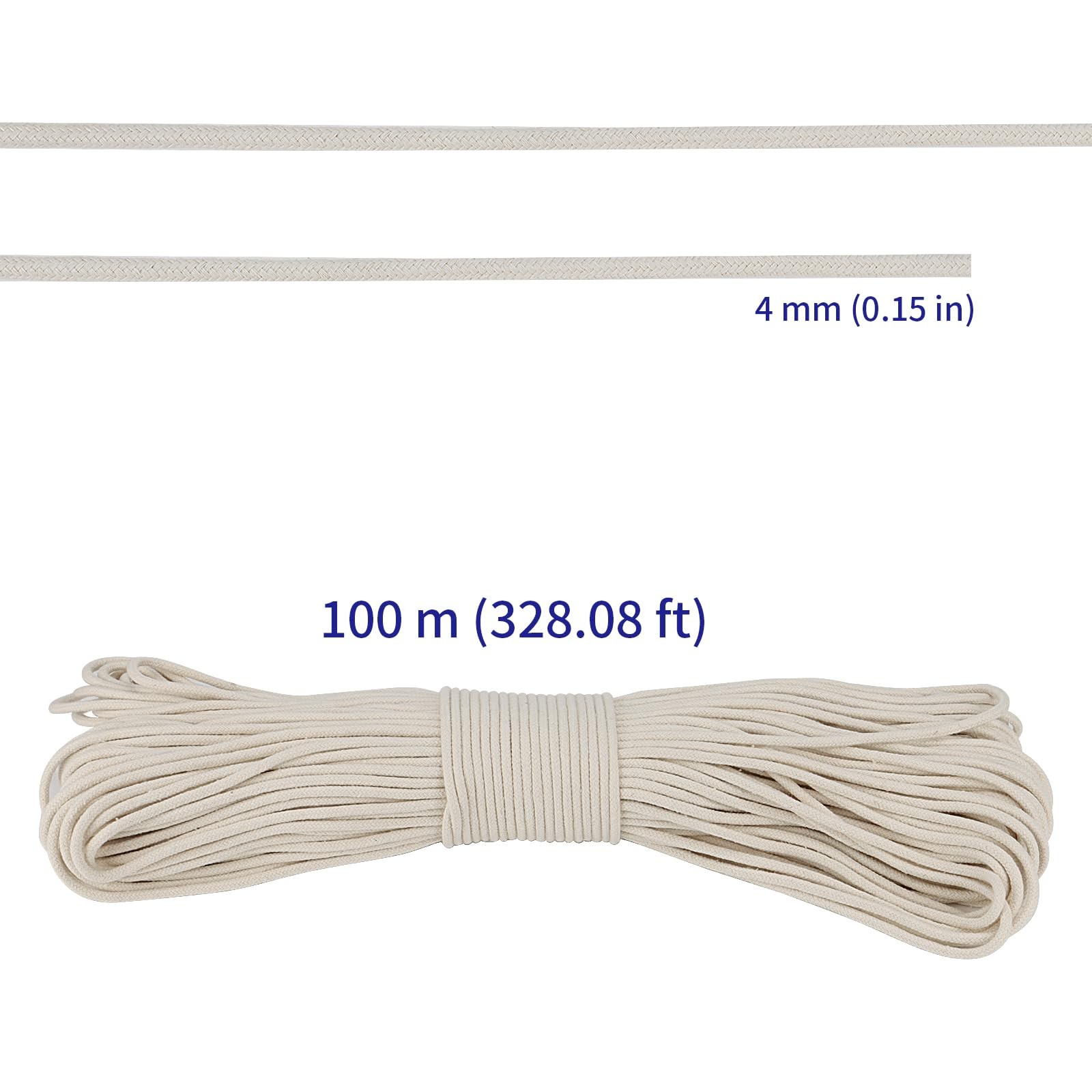 5/32 Inch White Natural Cotton Clothesline Rope, 4mm x 328 Feet Cotton Sash C…