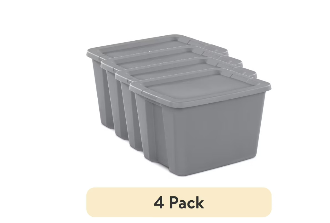 (4 pack) Large Storage Bin, 18 Gallon Plastic Storage Container with Snap-On Lid