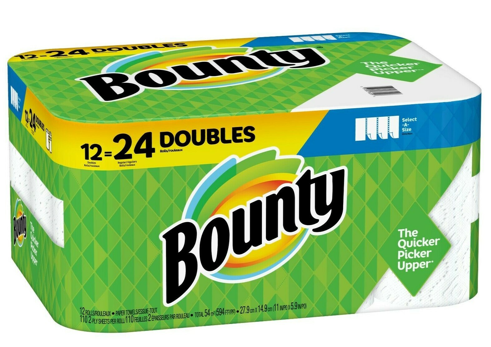 BOUNTY PAPER TOWELS 12 DOUBLE = 24 REGULAR ROLLS BULK White STURDY ABSORBENT
