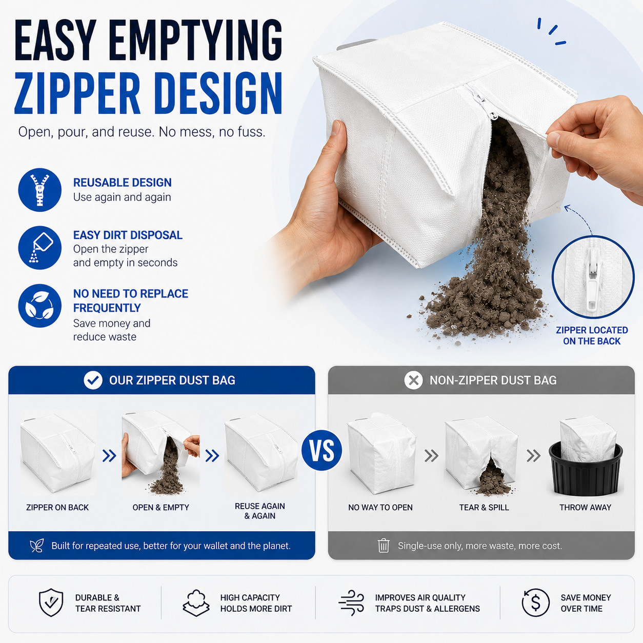 4x Zipper Dust Bags for Roborock QV 35S, Qrevo S5V, QR Series Auto-Empty Dock