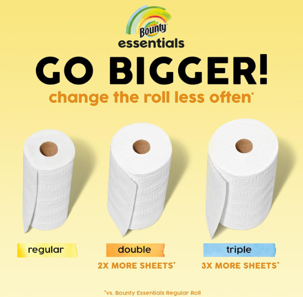Bounty Essentials Select-A-Size Paper Towels White 2 Triple Rolls 6 Regular Roll