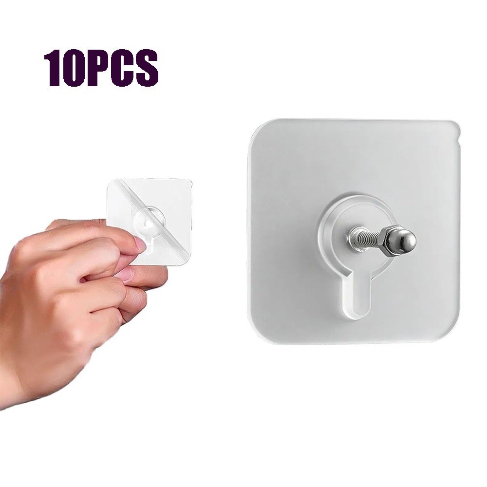 10x Self Adhesive Wall Hooks No Drill Screw Stickers Punch Free Seamless Clear