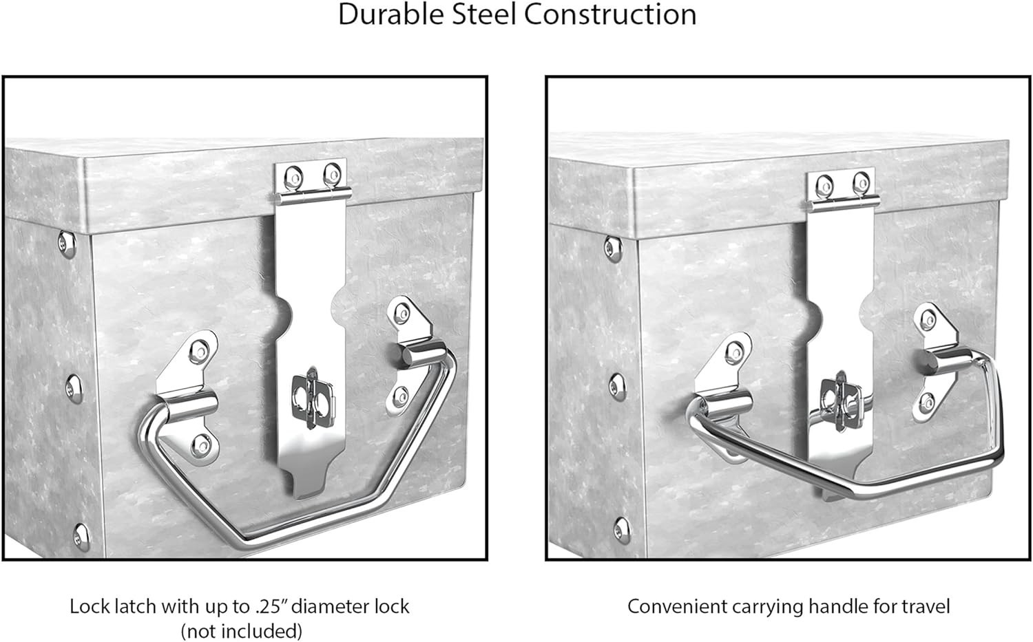 Lock Box with Folding Handle – Durable Metal Storage Chest with Stackable Des…