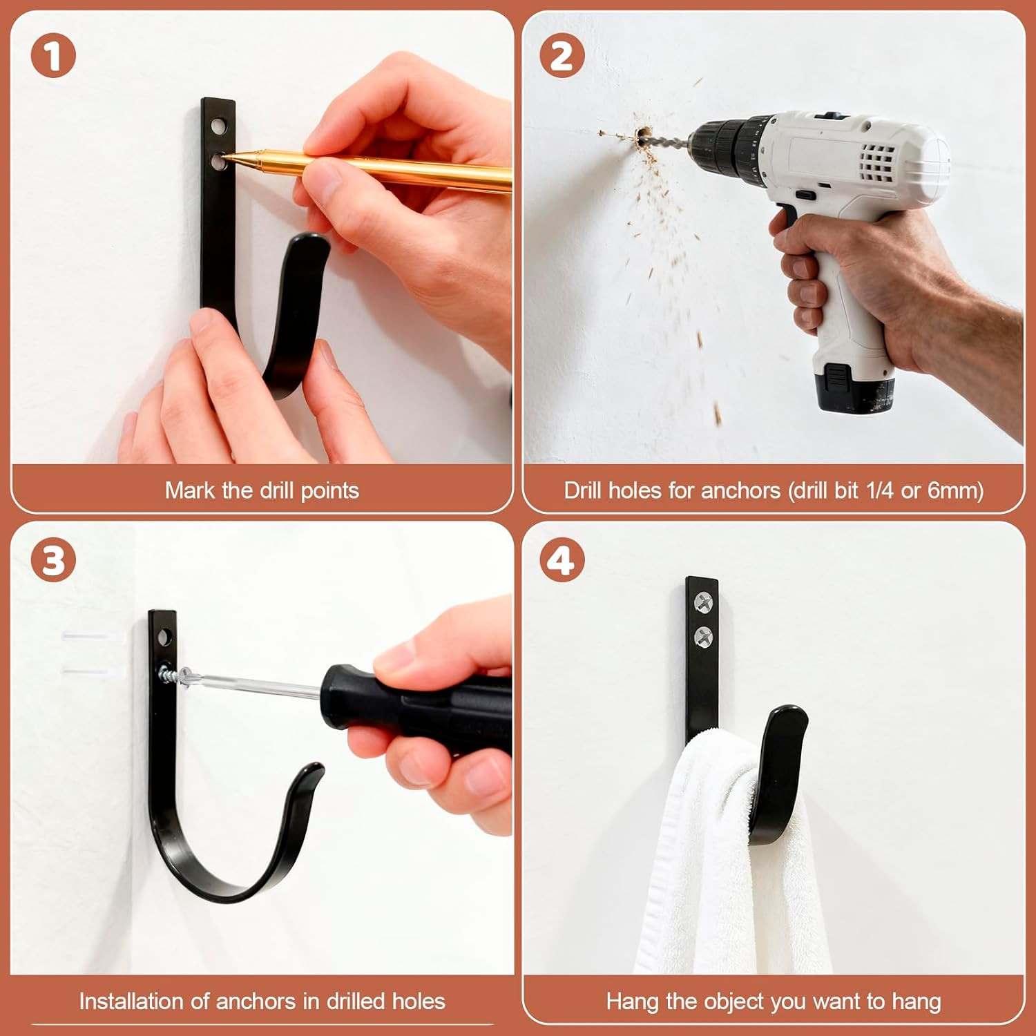 Wall Hooks for Hanging, Large Coat Hooks Wall Mount, Heavy Duty Screw in Metal H