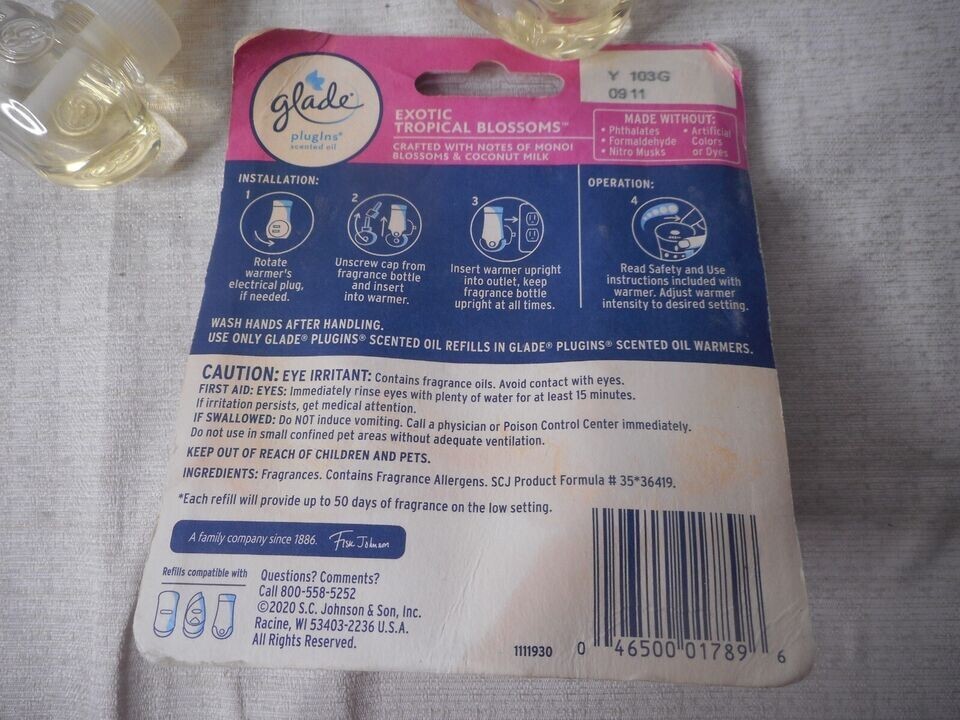 Glade Plug-In Refills 2 Exotic Tropical Blossoms In Pkg & 3 Unknown Scents READ