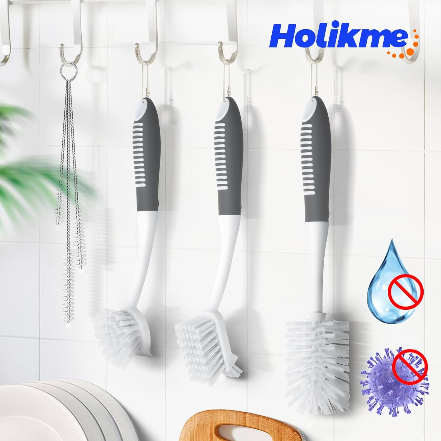 6 Pack Dish Brush Set with Bottle Brush, Dish Scrub Brush, Pan Brush and 3 Straw
