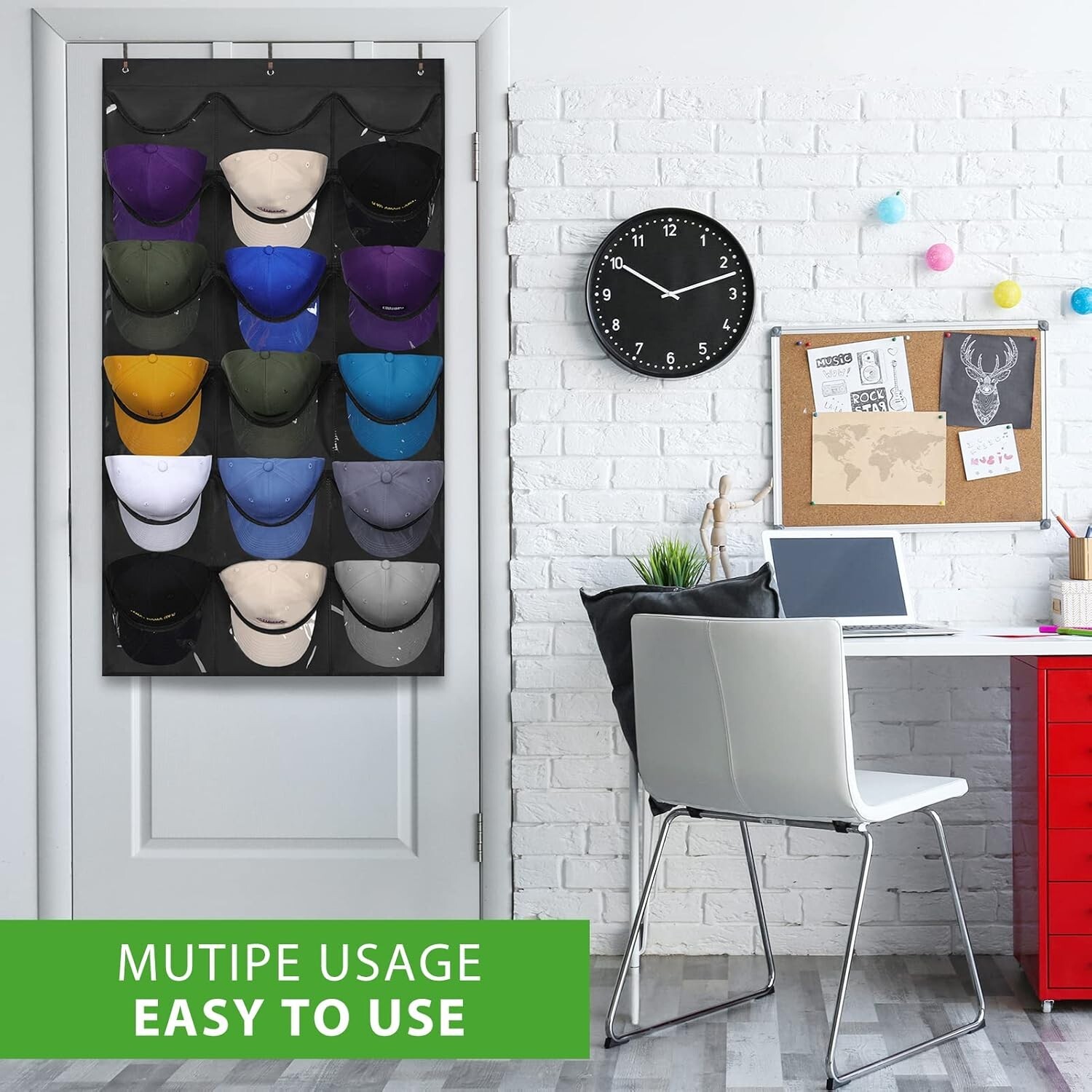 Stylish Baseball Cap Display Rack with 18 Pockets – Wall-Mount for Easy Access
