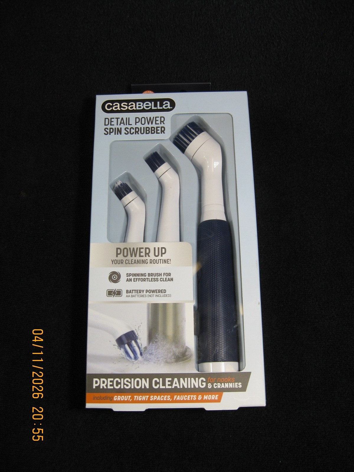 Casabella Power Spin Detail Scrubber 3 Brush Grout Cleaner NEW