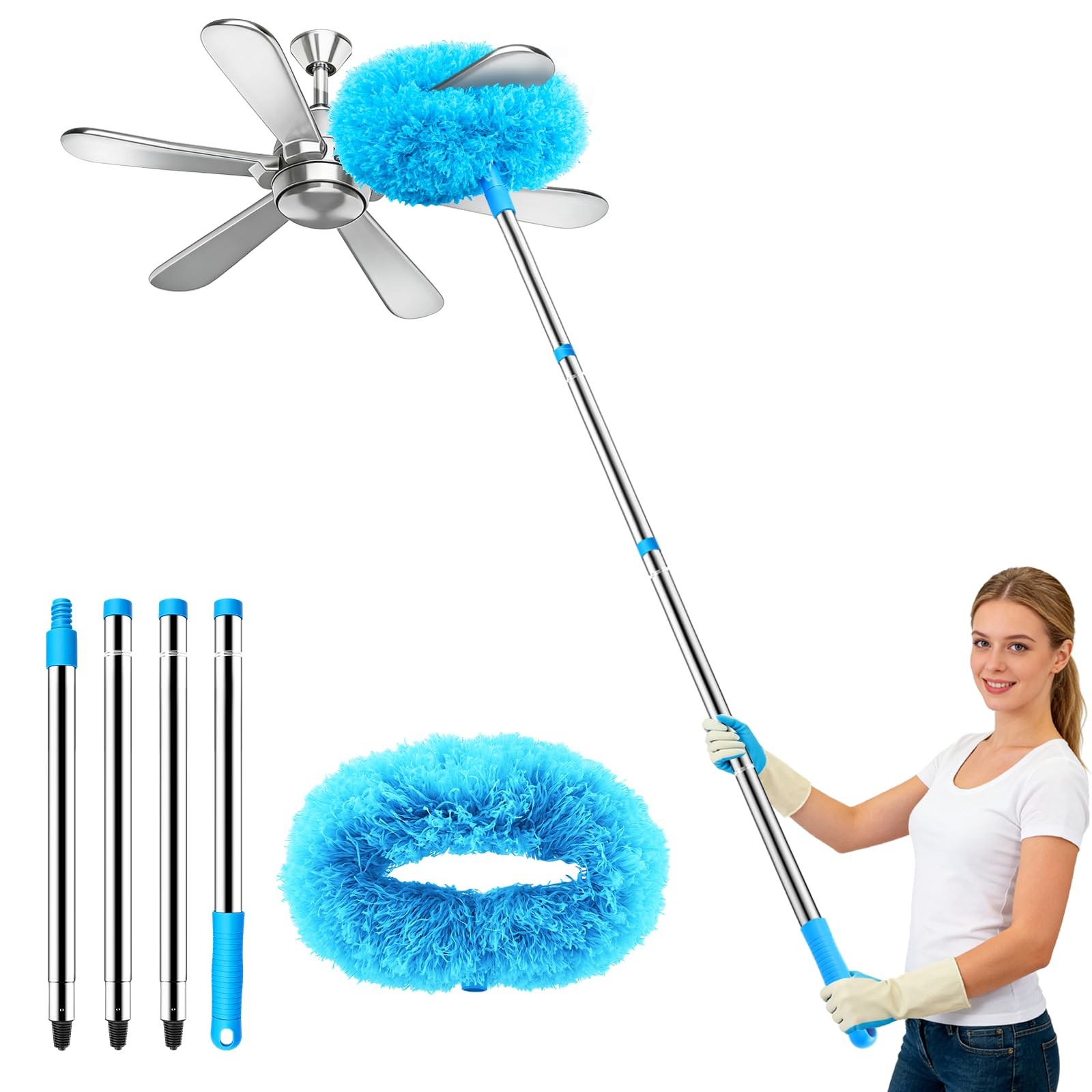 SetSail Ceiling Fan Cleaner Duster, with Extension Pole 13 to 47 inches, Blue