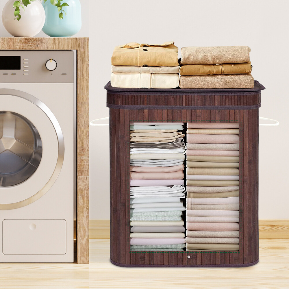 72L Laundry Hamper with Lid Folding Bamboo Laundry Basket with Removable Liner