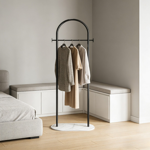 Minimalist Arch Coat Rack Stand Freestanding Black Garment Organizer with Hooks