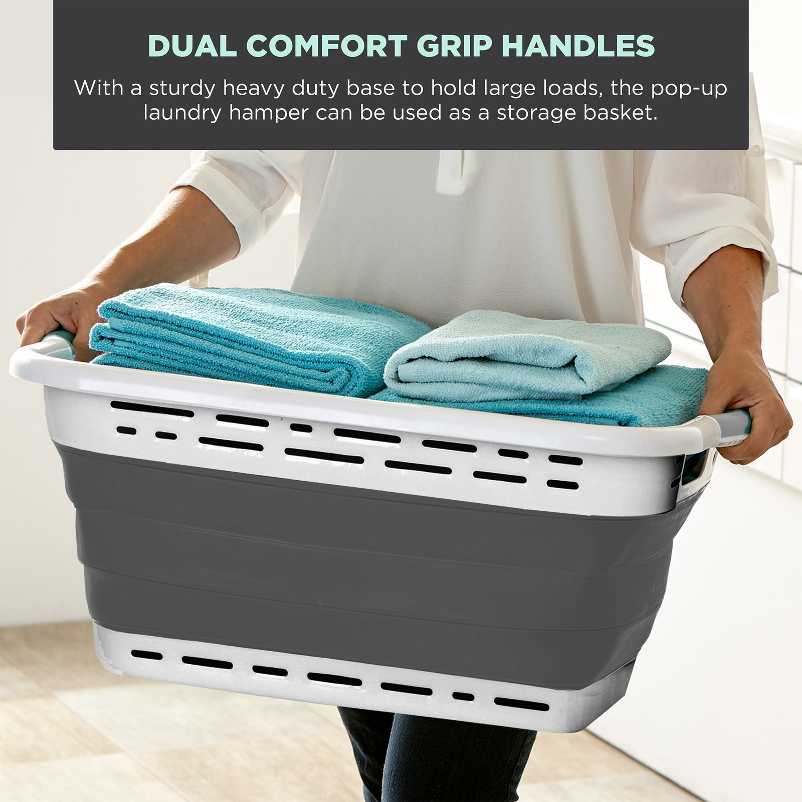Black and Decker Collapsible Laundry Basket, White & Gray, Adult