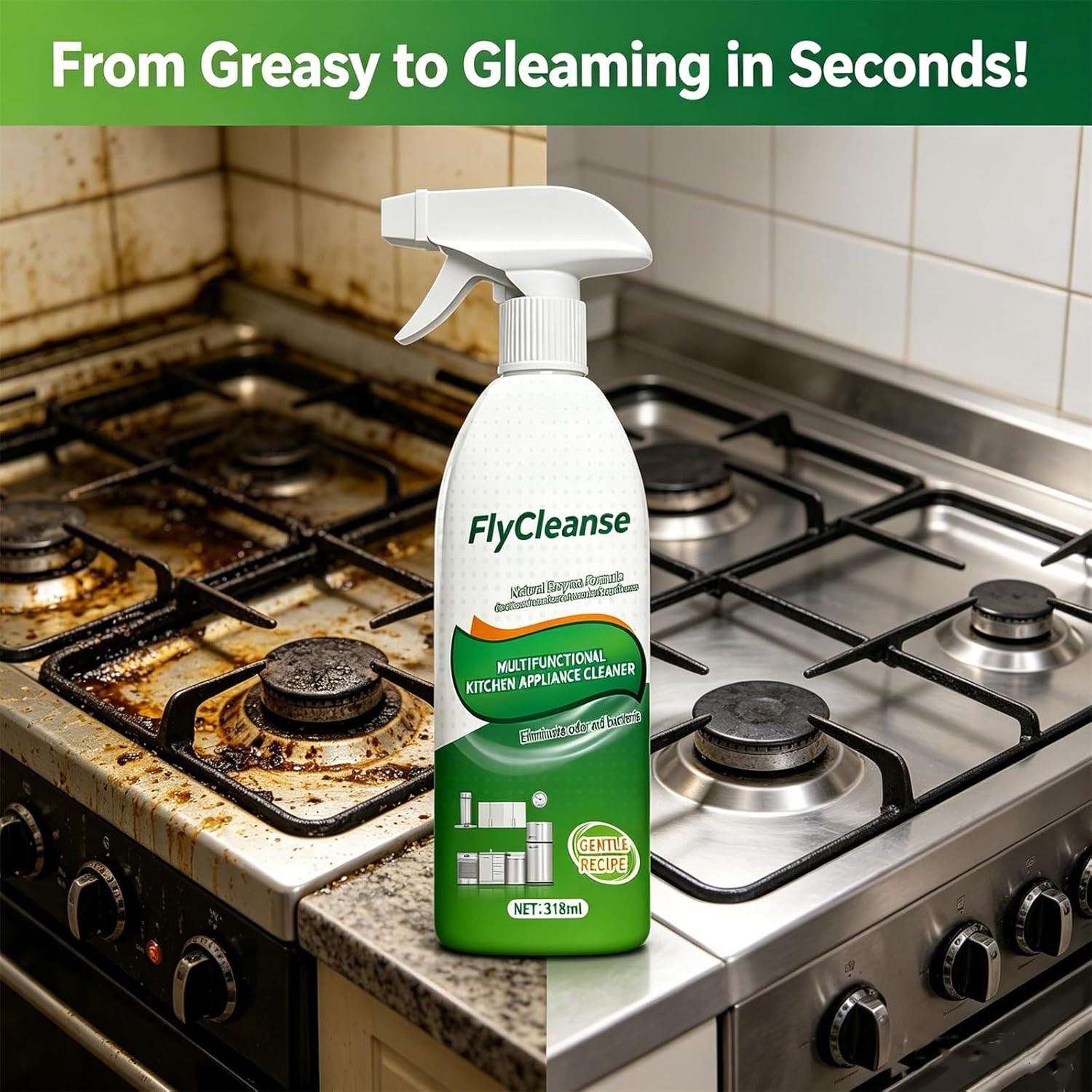 Heavy Duty Oil Stain Remover, Multi-Purpose Kitchen Cleaner for Cooktop, Grease,