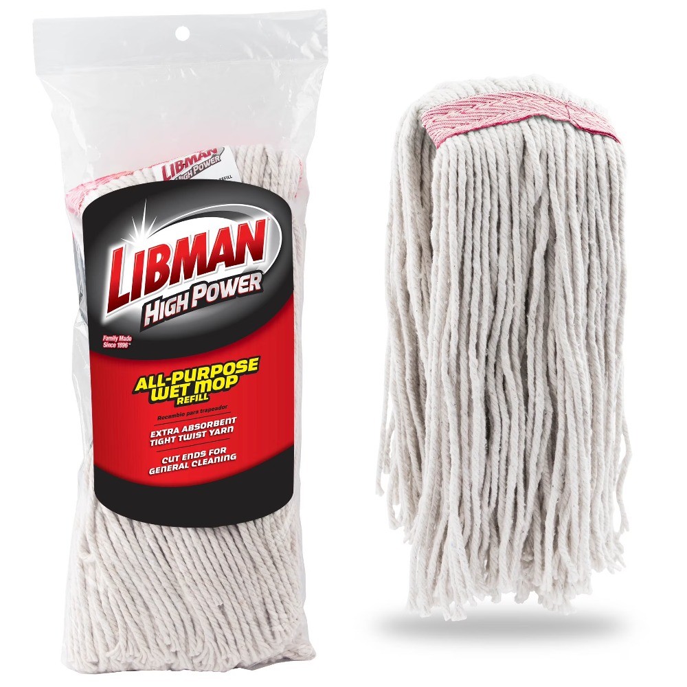 Heavy Duty Cut-End Cotton & Polyester Wet Mop Refill with Clip Attachment