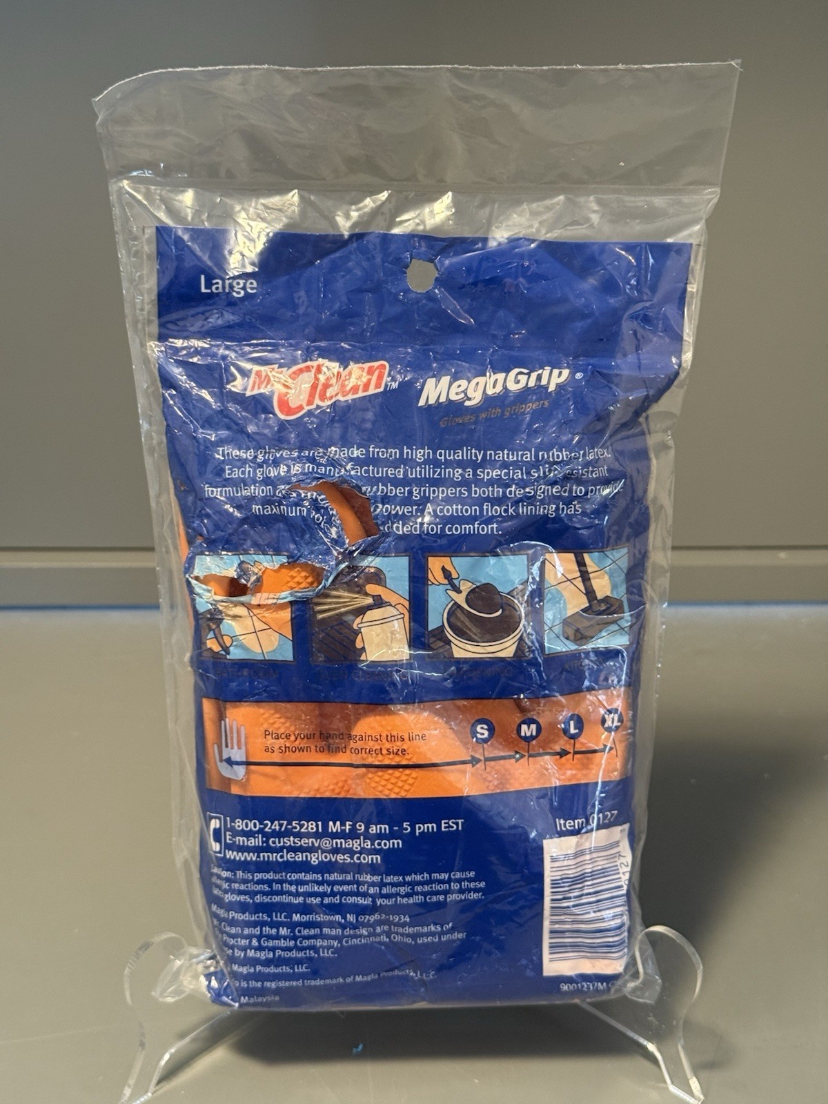 Mr. Clean Mega Grip Premium Latex Gloves • Large • Orange Extra Long Cuff •