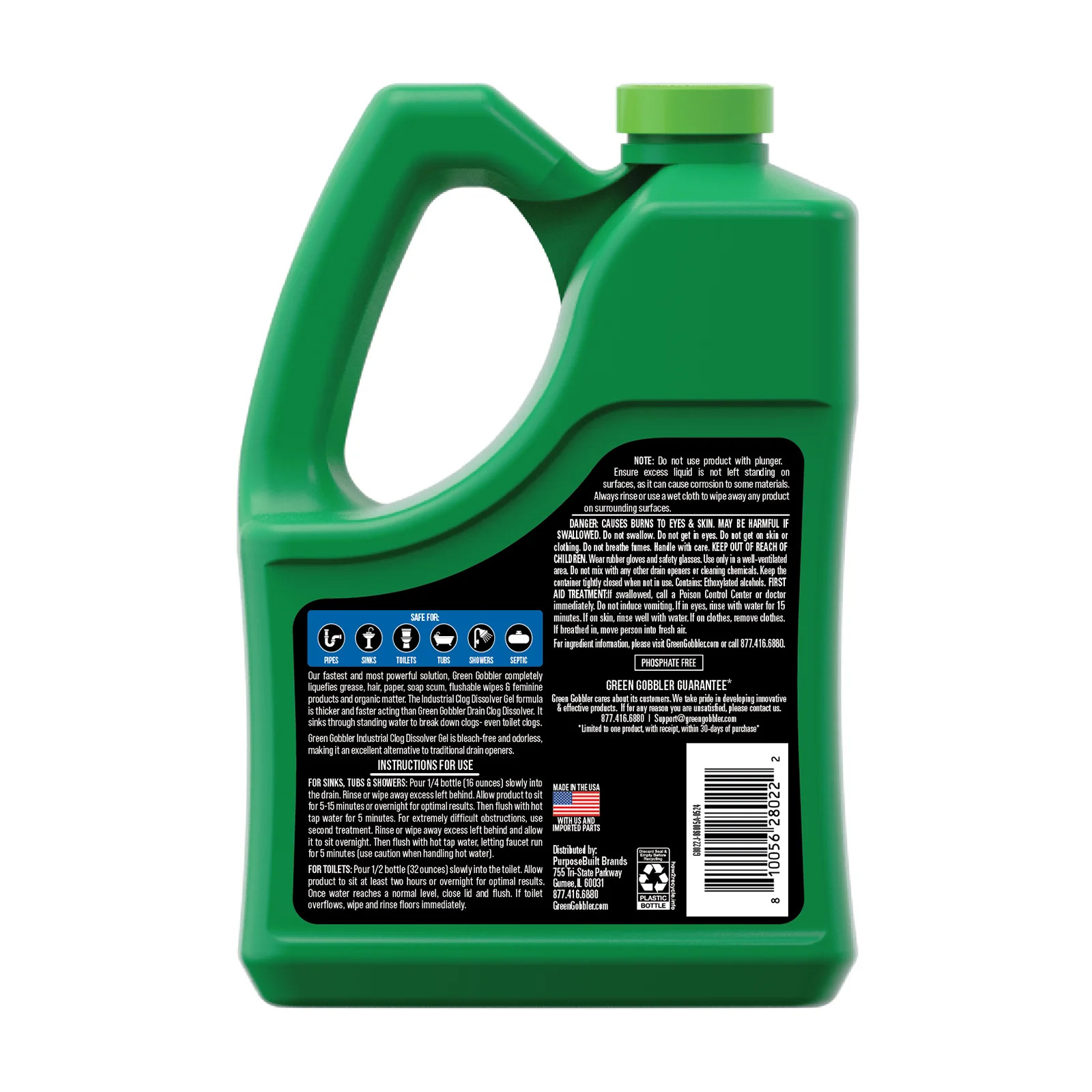 Green Gobbler Industrial Strength Drain Clog Remover & Cleaner Liquid Gel- 64oz.