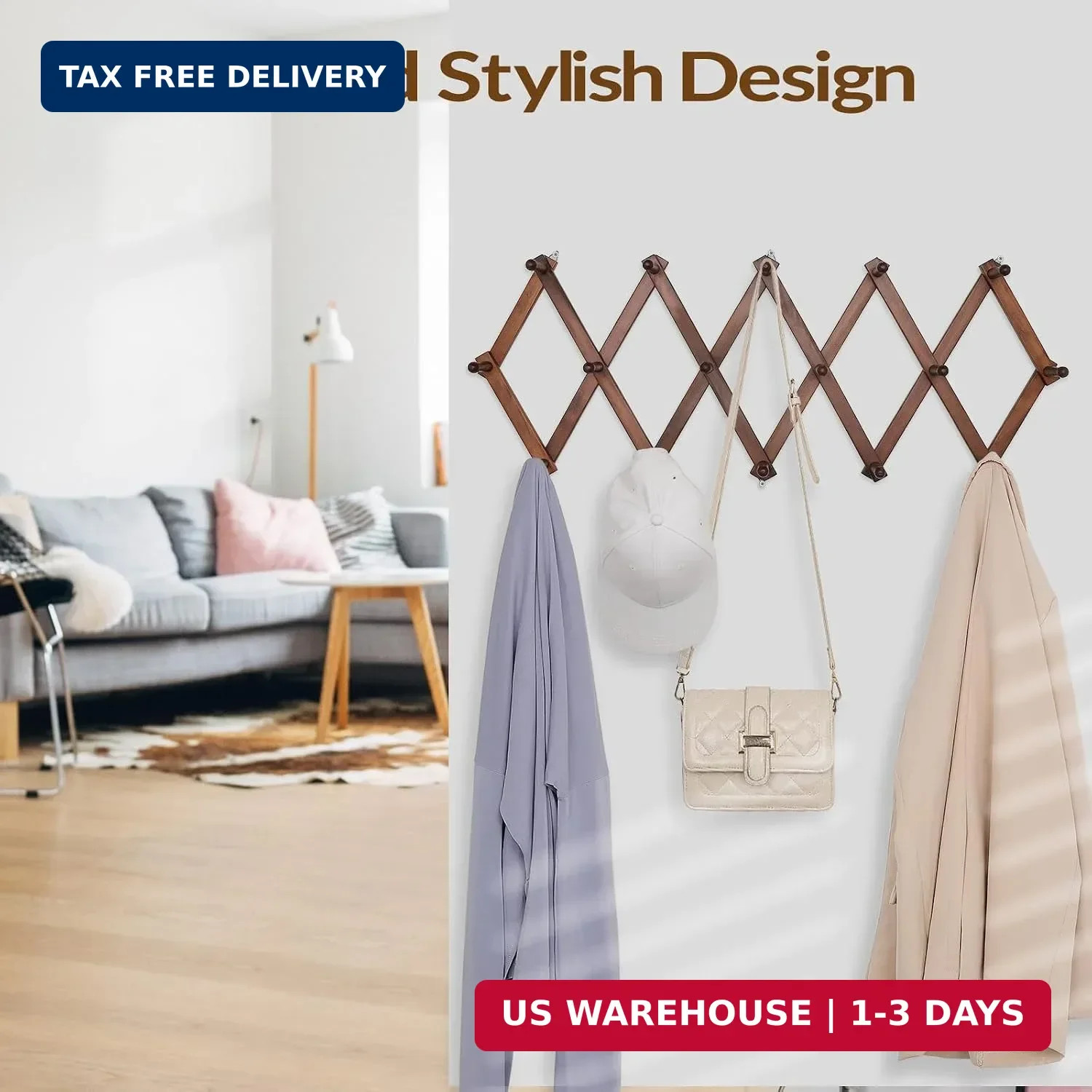 Hat Rack for Wall, Expandable Wall Hat Holder with 16 Hooks, 16 inch Wooden Wall