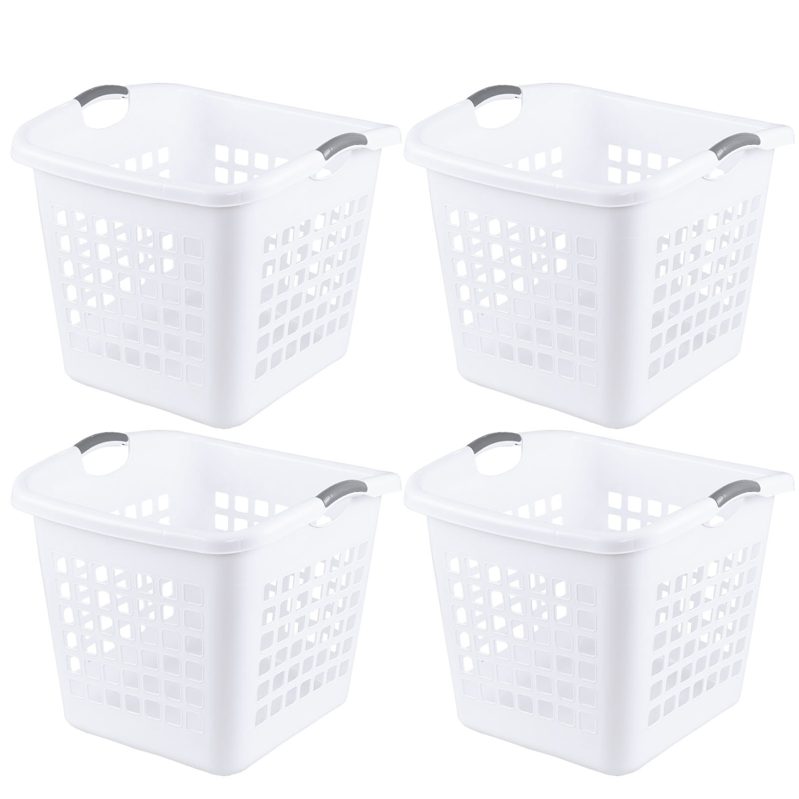 Aninhao 4 Pack 70 L Large Plastic Laundry Hamper with Cut-out Handles, White