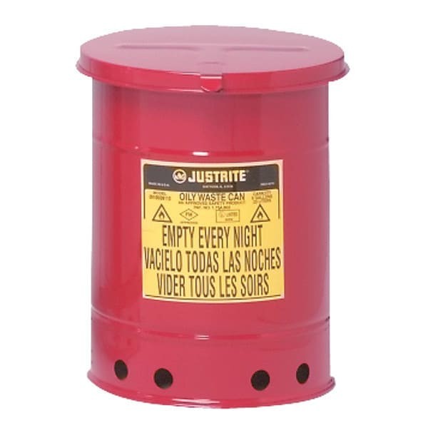 Justrite 09110 Oily Waste Can,6 Gal.,Steel,Red