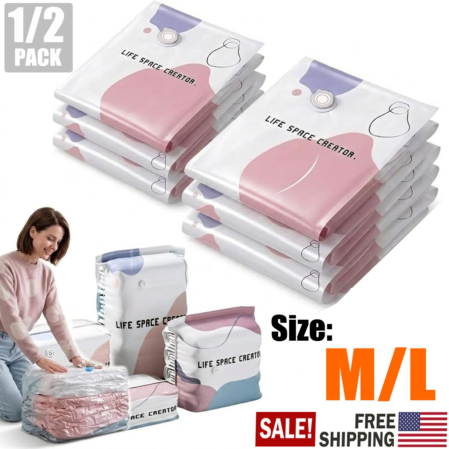 1/2Pcs No-Pump Vacuum Storage Bags Large Cube Space Saver Compression Bags USA