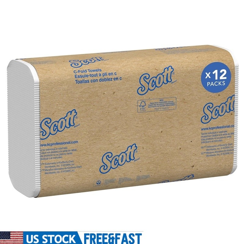 C Fold Paper Towels 2400 Sheets Bulk Fast Drying Absorbency Pockets 12 Packs New