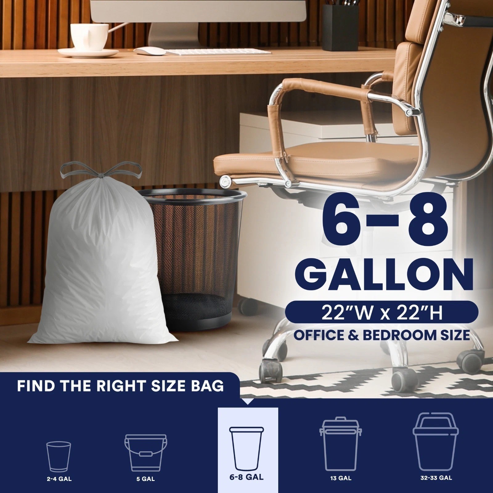 Plasticplace 8 Gallon White Trash Bags, White, 0.7 Mil, 200 Count