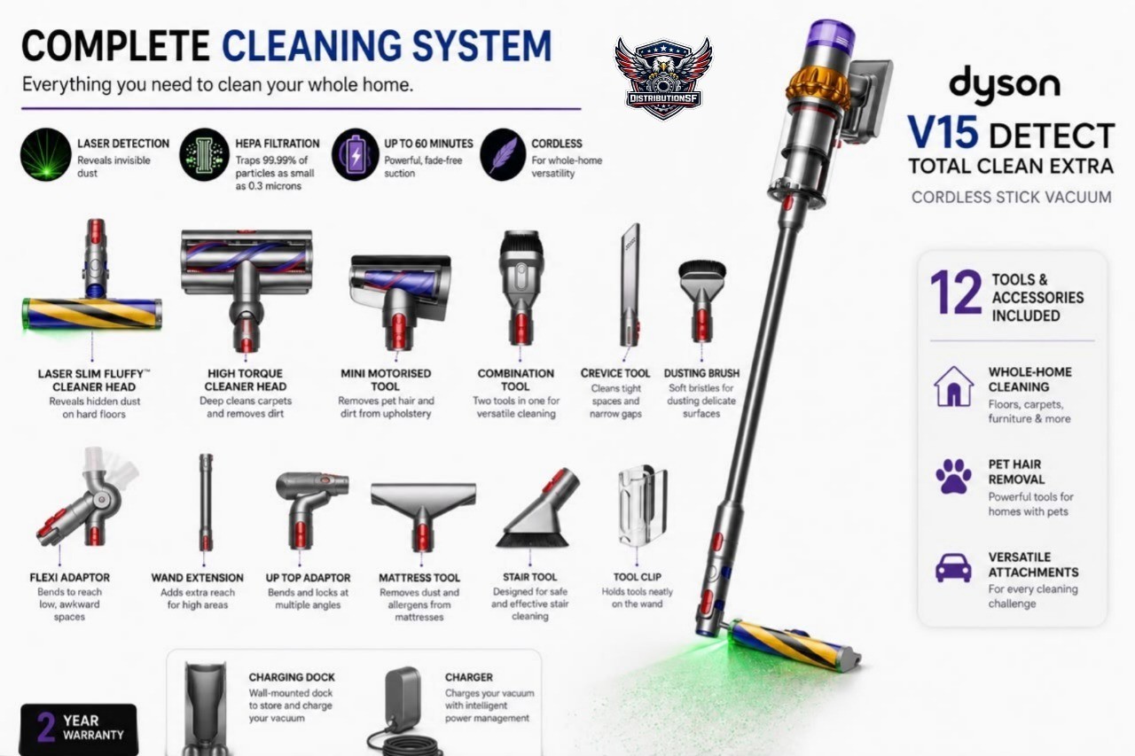 Dyson V15 Detect Total Clean Extra Cordless Stick Vacuum HEPA Pet Hair Cleaner