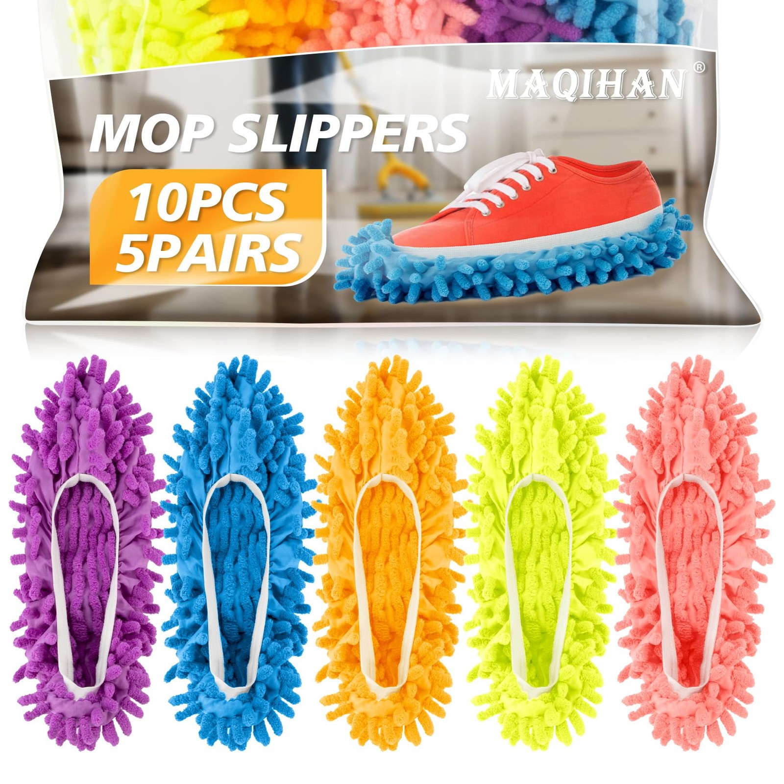 10 Mop Slippers for Floor Cleaning – Size 8 Mop Socks Women Mopping Cleaning Soc