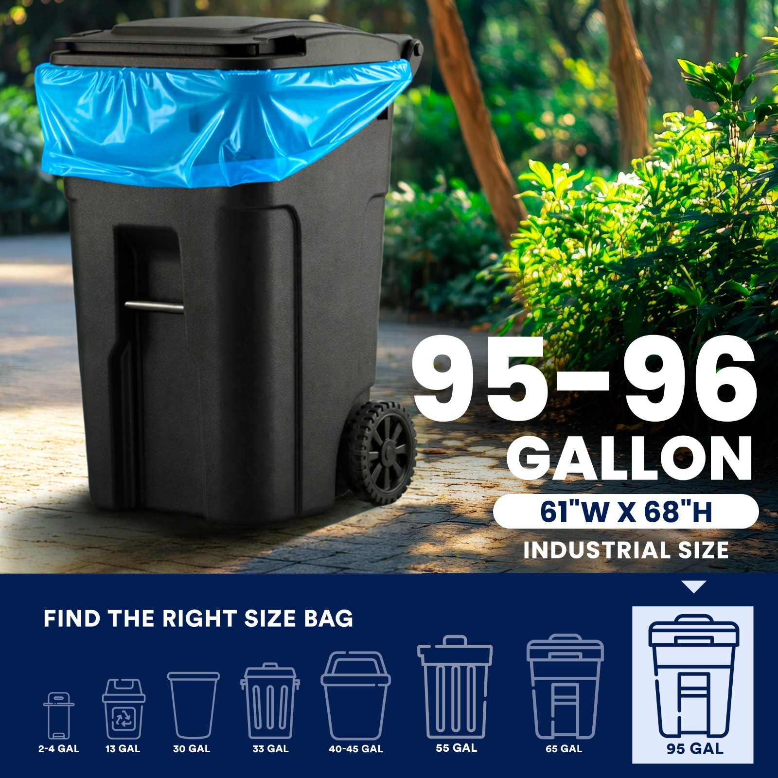 Plasticplace 95-96 Gallon Blue Recycling Bags, 25 Count