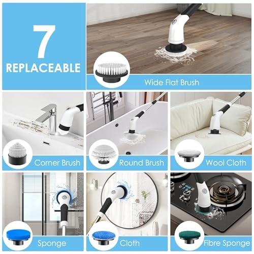 Electric Spin Scrubber, Cordless Cleaning Brush with 180 Min Runtime, 3-Speed,