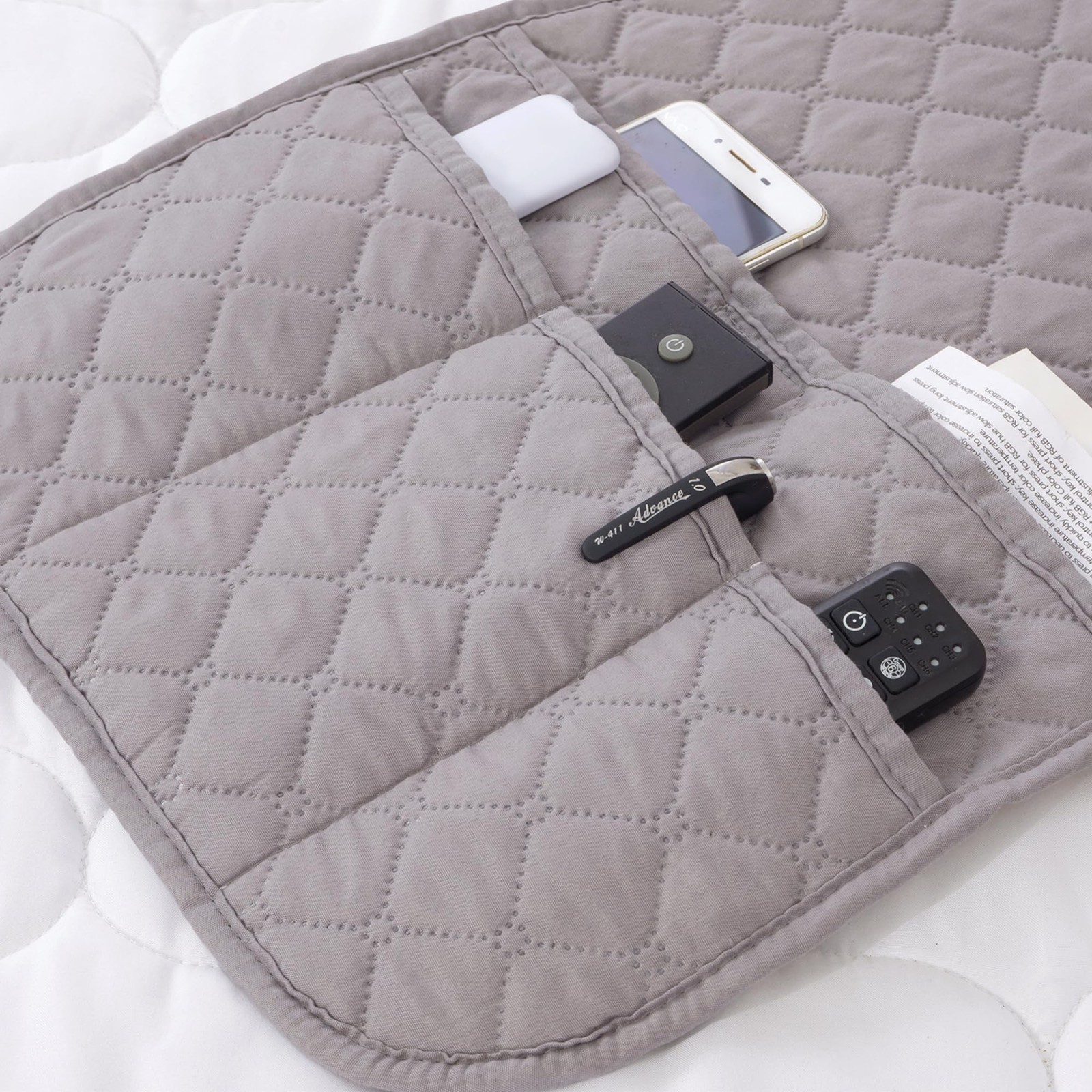 Armchair Caddy Couch Remote Control Holder Non-Slip 4 Pockets 35×13 Inch Grey