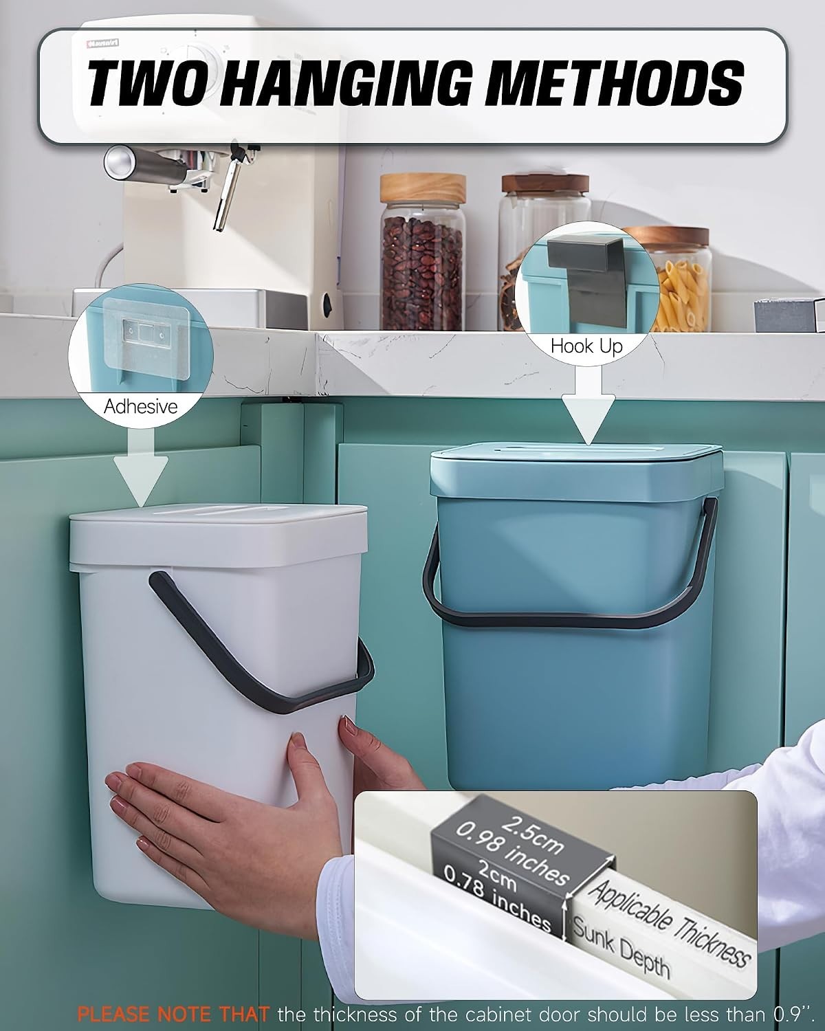 1.3 Gal Compost Bin, Hanging Small Trash Can with Lid, 5L/White | Hanging, Ad…