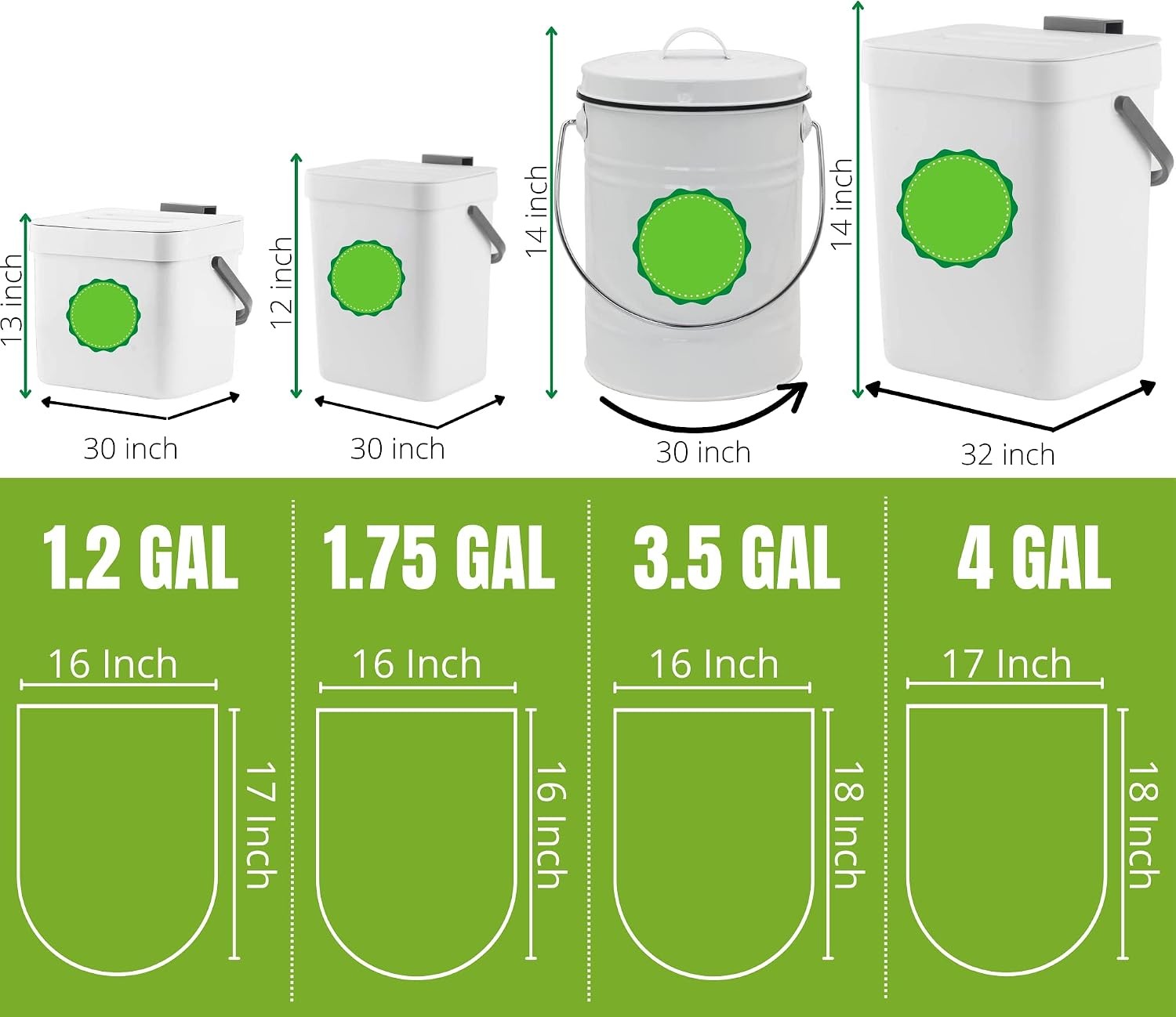 1.75-gallon 6.6L Compostable Extra-Thick Countertop Waste Bin Bags Unscented