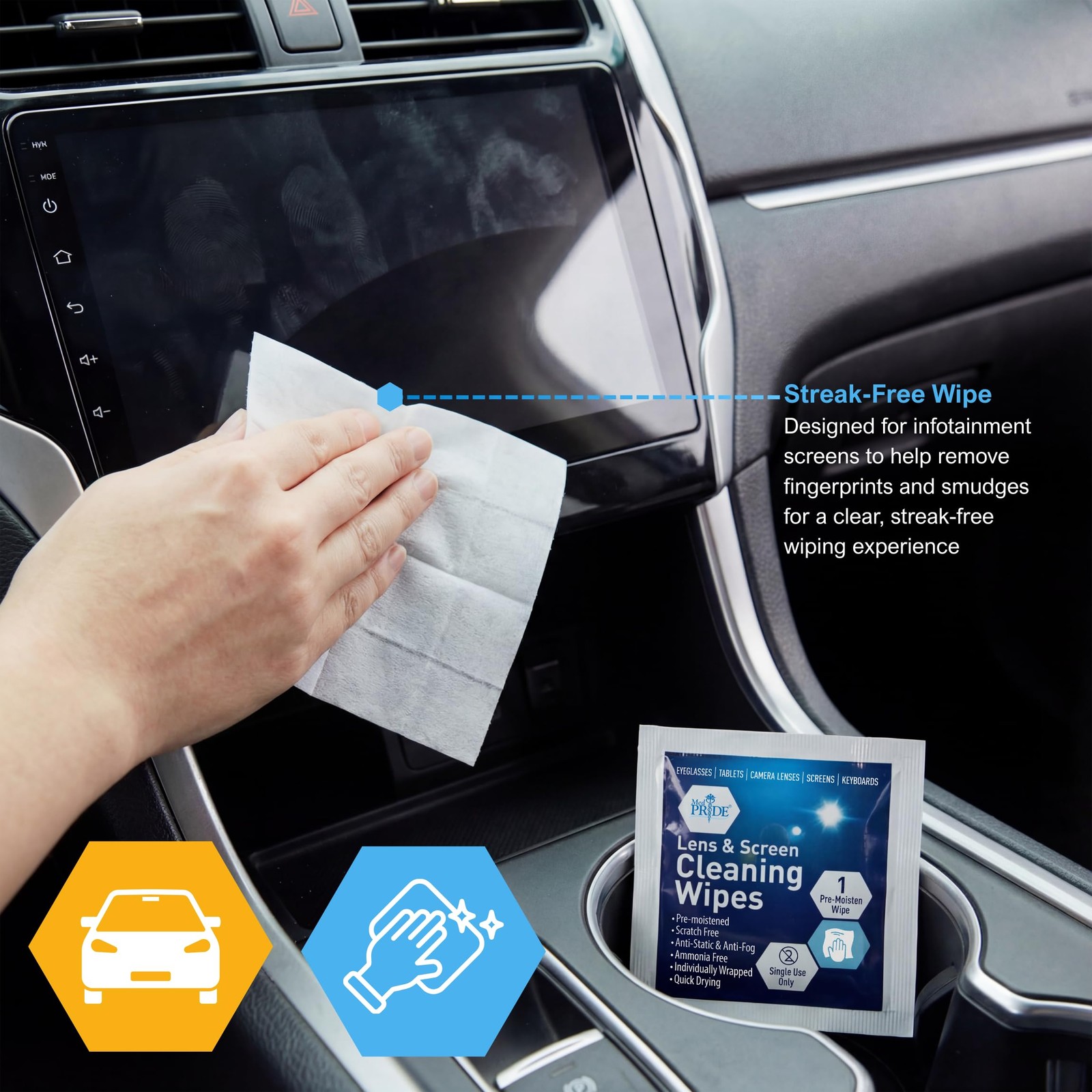MED PRIDE Anti-Fog Lens and Screen Cleaning Wipes for 200 Count (Pack of 1)
