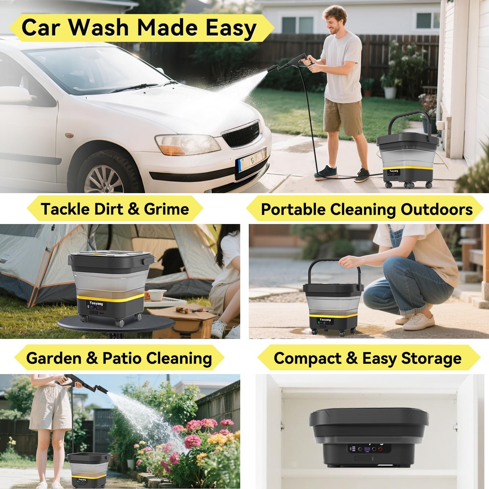 Portable Cordless Cleaner with Tank: FoldableElectric Cleaning Tool 3.4 Gal Tank