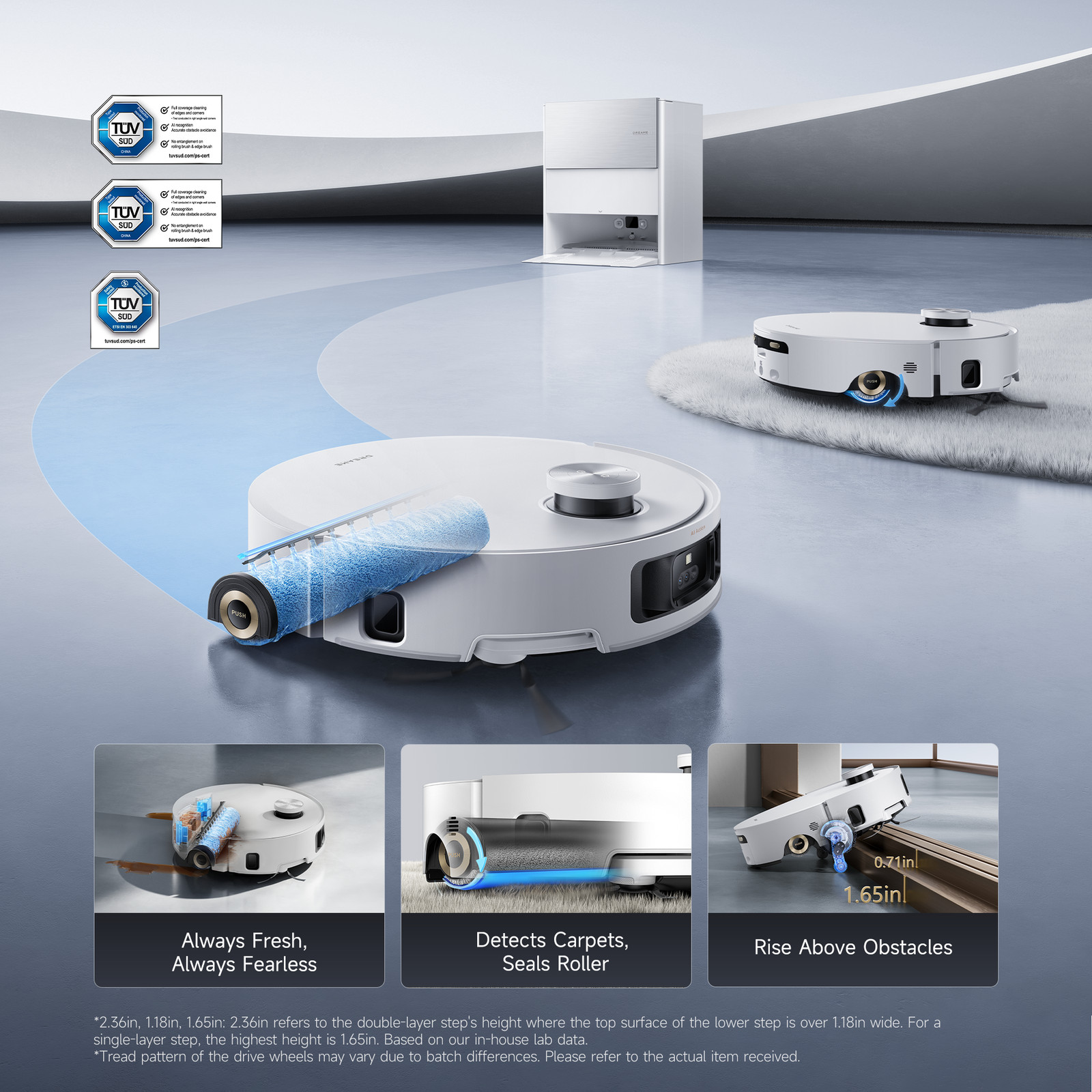 DREAME Aqua10 Roller White Robot Vacuum 30,000Pa Suction｜Certified Refurbished