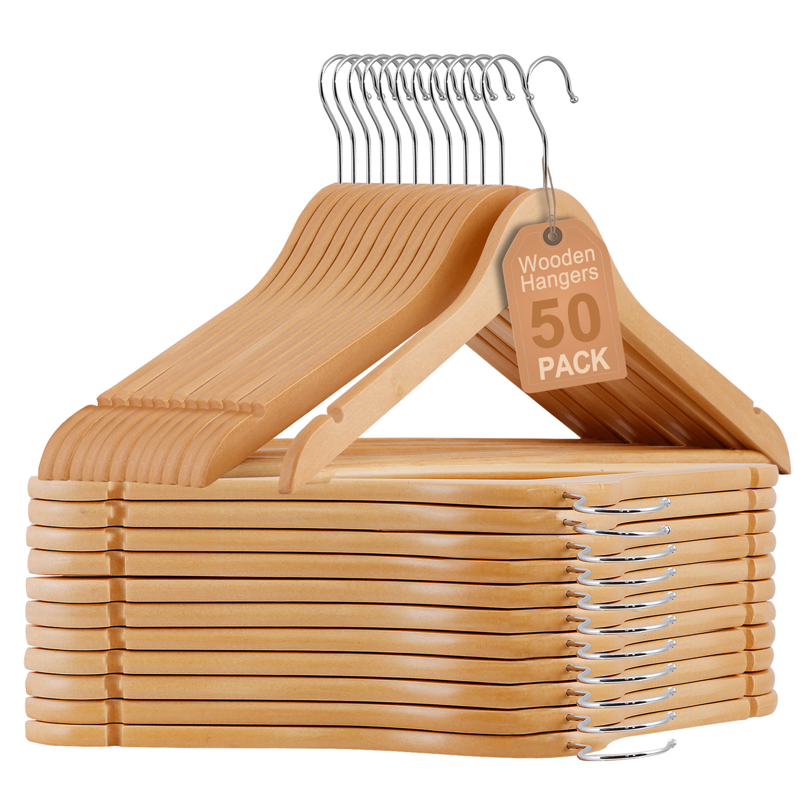 Premium Wooden Hangers 50 Pack Durable Slim Coat Hanger with 360° Rotatable Hook