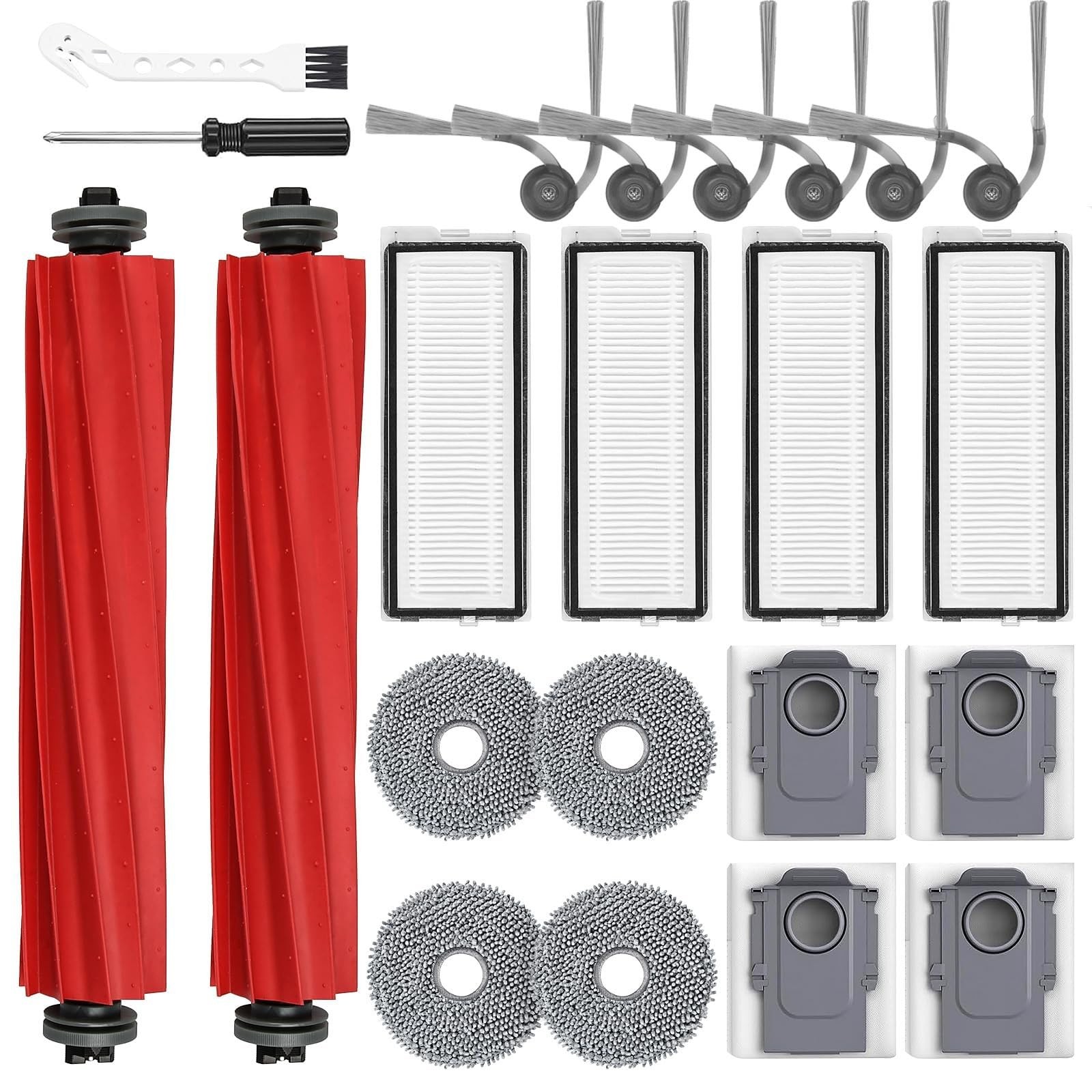 Robot Vacuum Accessories Replacement Kit – 2 Main Brushes, 4 HEPA Filters, 4 Mop
