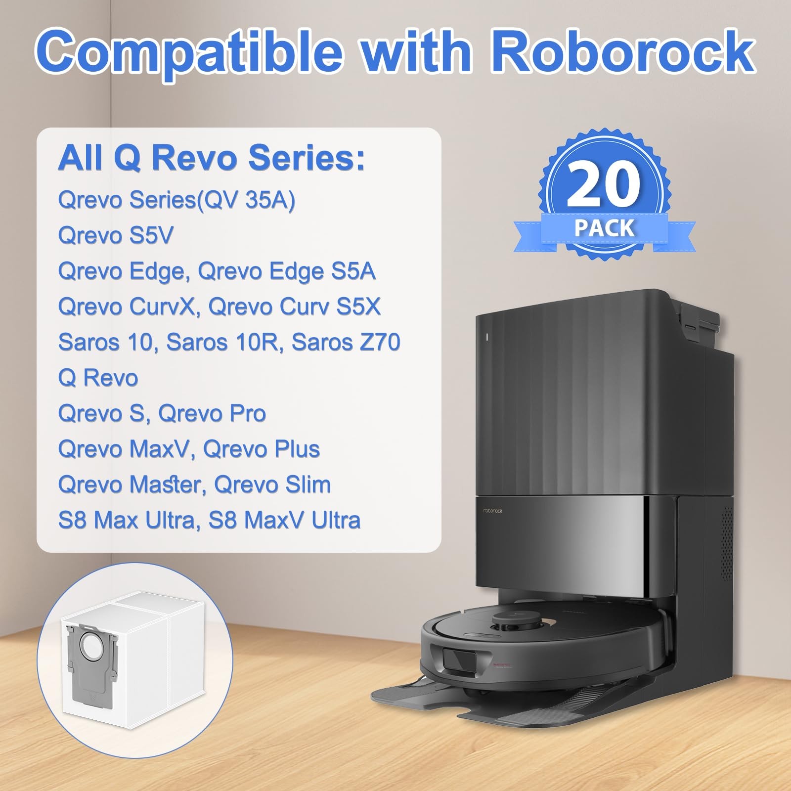 20 Packs Q Revo Dust Bags Roborock QV 35A Qrevo S5V Saros 10 10R Pro Plus MaxV
