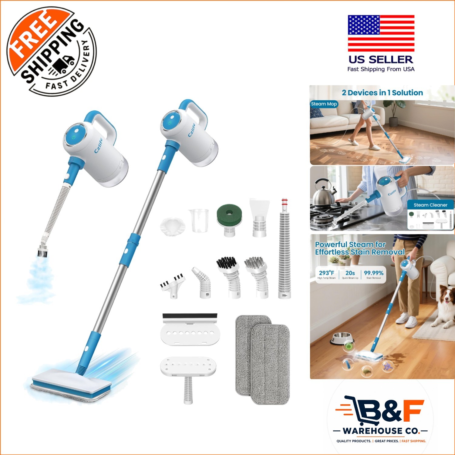High-Performance 1300W Steam Mop with Detachable Tank for Multi-Surface Cleaning