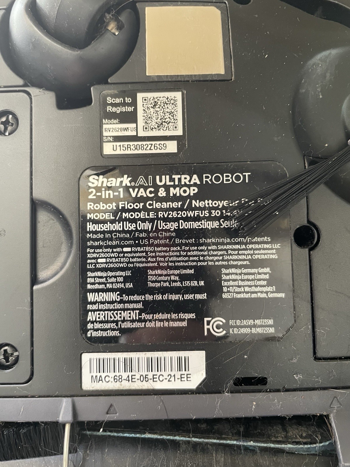 Shark AI Ultra 2-In-1 Robot Vacuum & Mop RV2620WFUS (FOR PARTS) UN TESTED