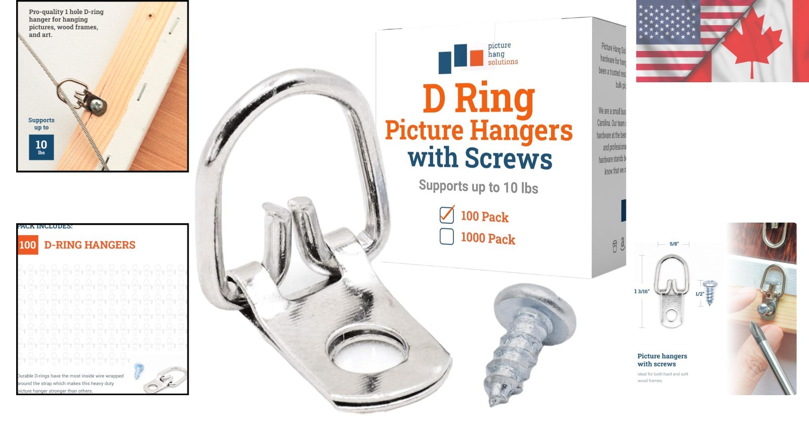 Pro Quality D Ring Picture Hangers with Screws – 100 Pack for Secure Display