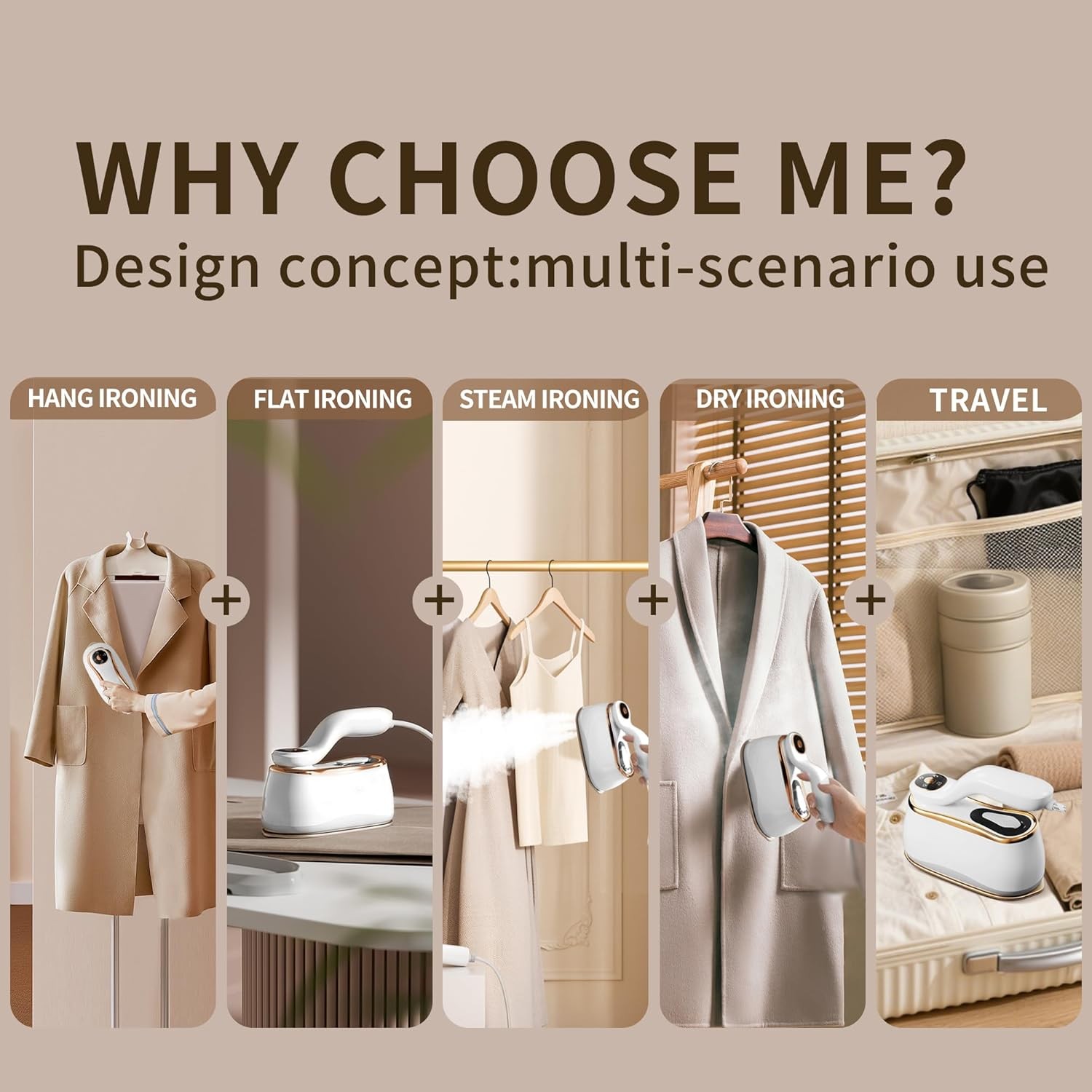 Portable Clothes Steamer 175x80mm Ceramic Glaze Panel Iron LCD 220ml Water Tank