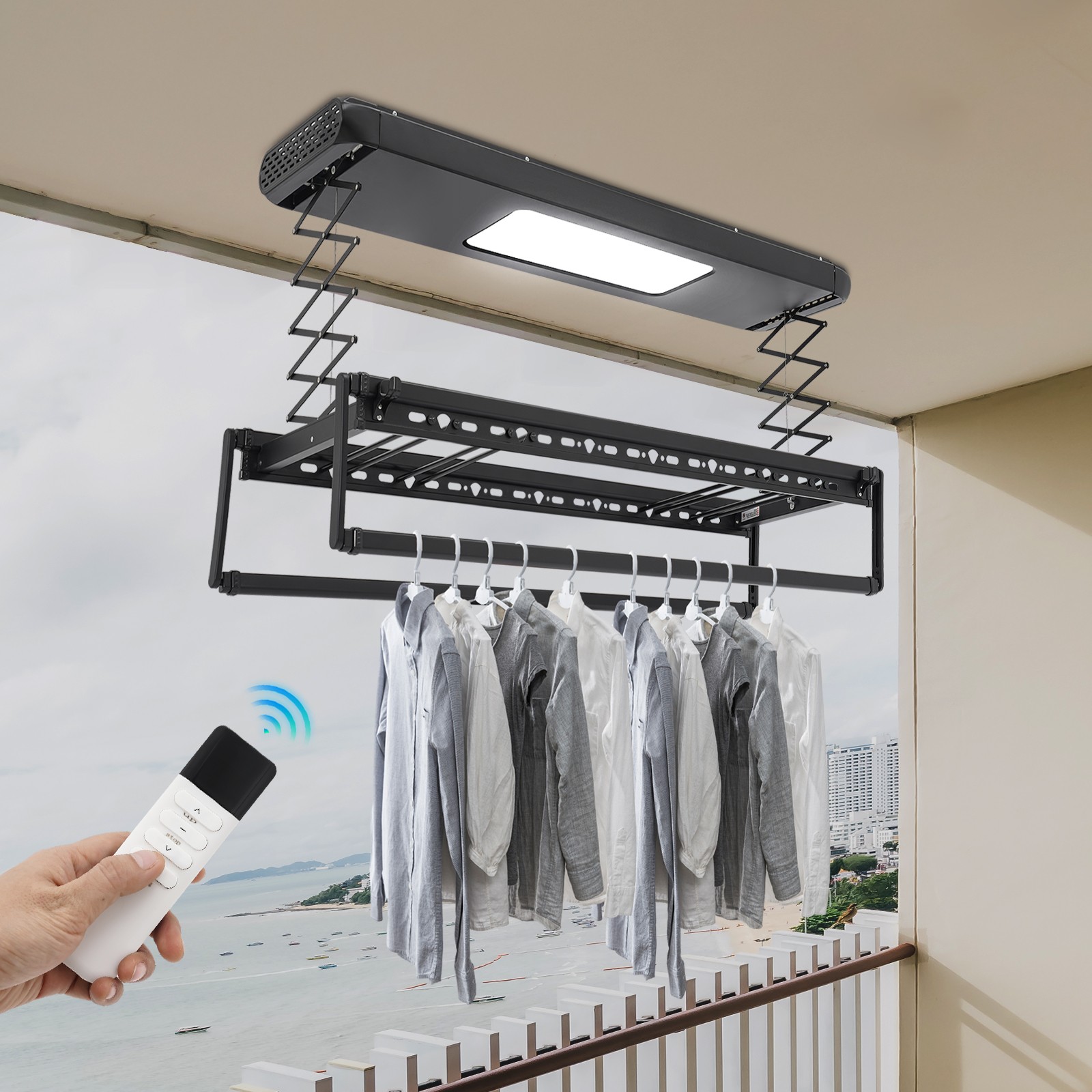 Airing Rack with Remote Control, 110V Electrical Airing Rack with Light
