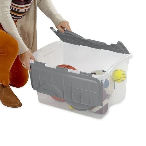 Clear Plastic Storage Container with Hinge Lid 48 Quart Medium FlipLid Bin Gray