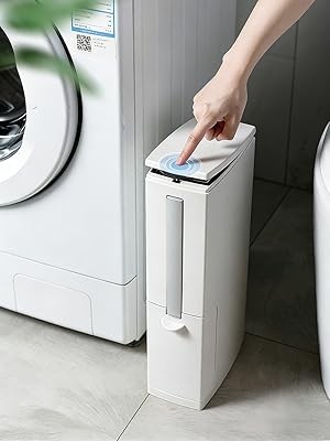 Slim Bathroom Trash Cans with Lid 4.4 Inches Wide/0.7 Gallons(3 Liters),Small