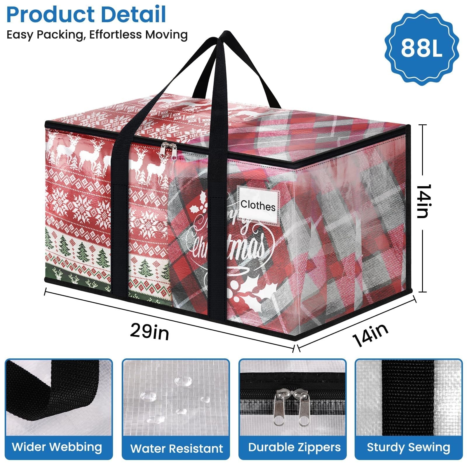 RoomHacks Moving Bags, Heavy Duty Large Storage 88L, 88L- 6Packs, Clear